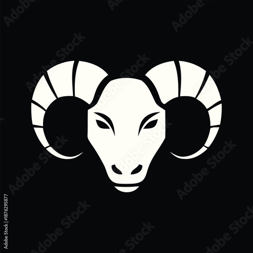 Aries Zodiac Symbol Frontal Goat Head Icon, Astrology Horoscope Sign, Ram Animal Emblem Vector Illustration