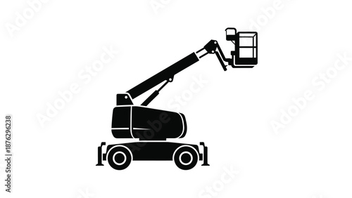 Aerial lift vehicle with extended boom and basket isolated on white background ideal for construction and maintenance tasks