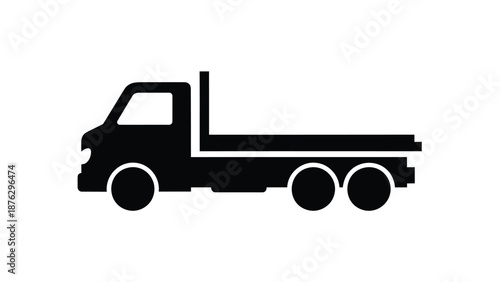Flatbed truck silhouette with three axles on white background for transport and logistics concepts