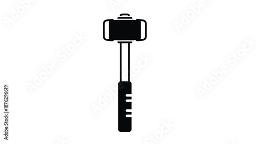 Simple black and white illustration of a selfie stick with smartphone holder and adjustable handle on a plain white background