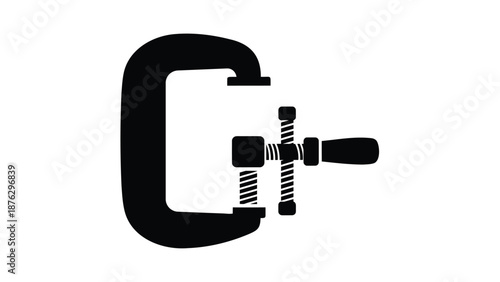 C clamp tool with screw and handle on white background symbolizing gripping and holding