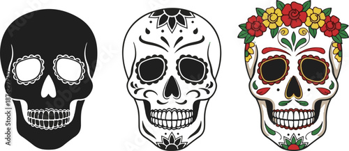 Sugar skulls day of the dead mexican calavera flowers