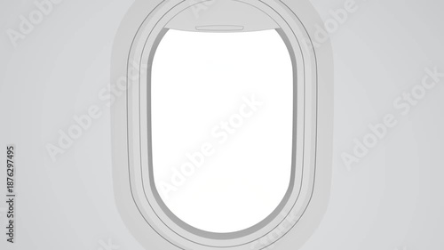 Slow Zoom Out from Single Airplane Window Green Screen to Reveal Full Row of Oval Fuselage Windows, Aviation Travel Animation