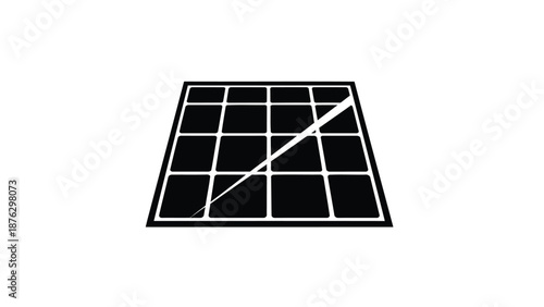 Black solar panel with white grid lines on a plain background symbolizing renewable energy