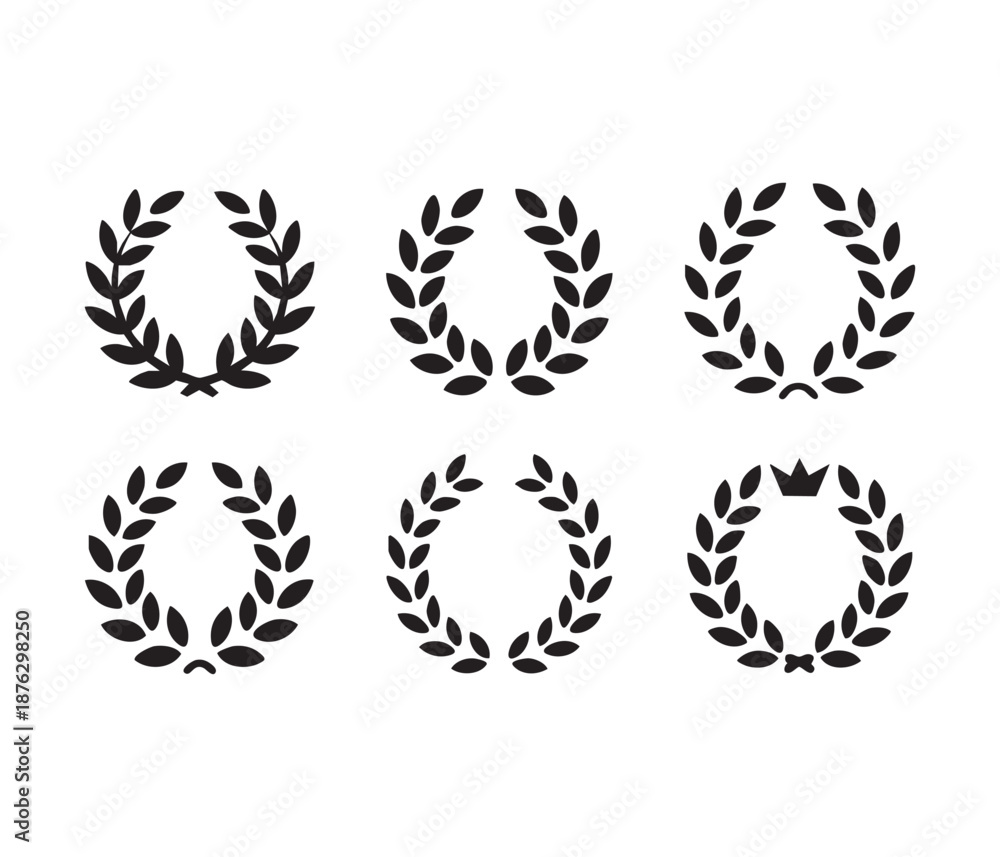 Obraz premium Collection of six black laurel wreath icons