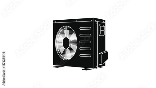 Air conditioning unit with fan and vents on side black and white illustration hvac system component