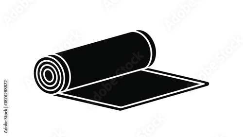 Black yoga mat unrolled and rolled up for fitness and exercise on white background