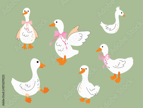 Cute illustration with geese and pink bows