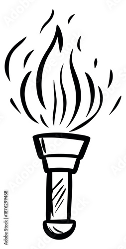 Hand drawn line art illustration of a torch depicting a burning flame for competition