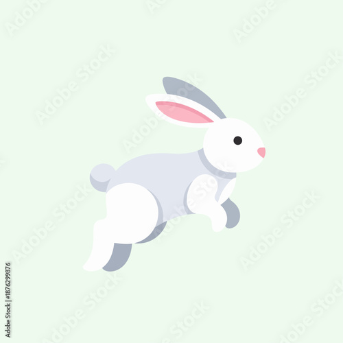 Adorable energetic white rabbit illustration, a playful animal bounding happily, perfect for spring designs and children's content, representing wildlife and nature's charm