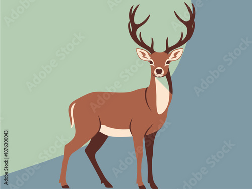 A majestic stag standing proudly in a modern graphic style, its antlers reaching upwards against a gradient background