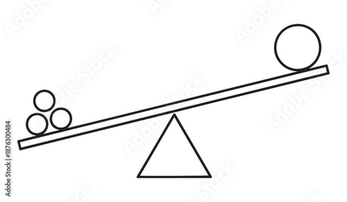 Balance scale with weights on a seesaw isolated on white background