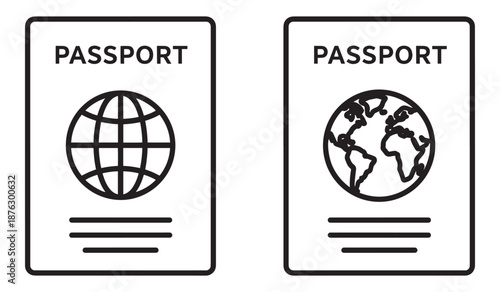 Passport icons with globe symbols on white background