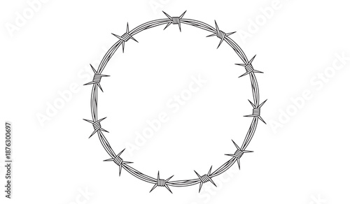 Barbed wire circle isolated on white background