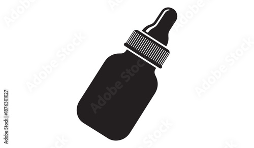 Black silhouette of a medicine dropper bottle isolated on white background