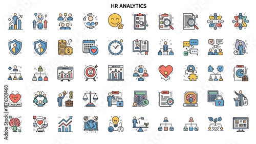 Collection of HR Analytics Icons and Symbols.