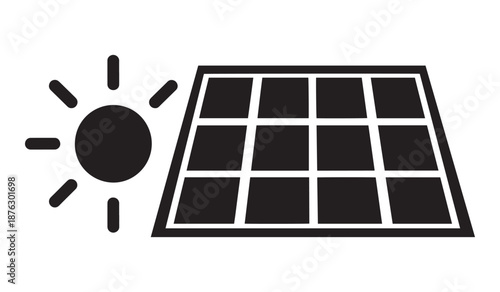 Solar panel with sun isolated on white background