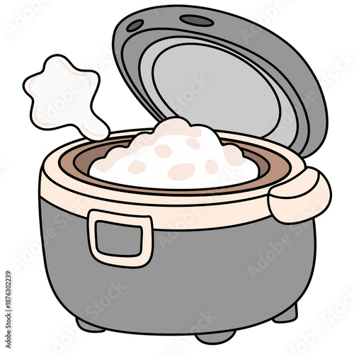 Cute Rice Cooker With Rice Illustration