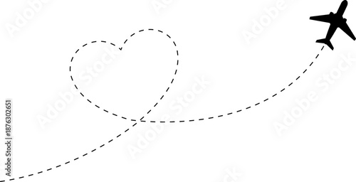 Aircraft flight path background. Airplane icon vector set. Plane flying path illustration. Air travel background design with flight path pattern. Modern airplane travel pattern vector.