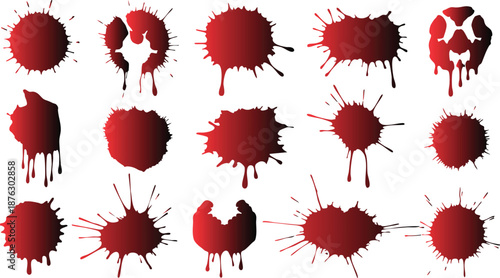 Realistic blood splatter collection for horror, crime scene, or dramatic effect designs.