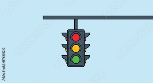 Traffic light icon showing all three red yellow and green signals on a light blue background for road safety and transportation.