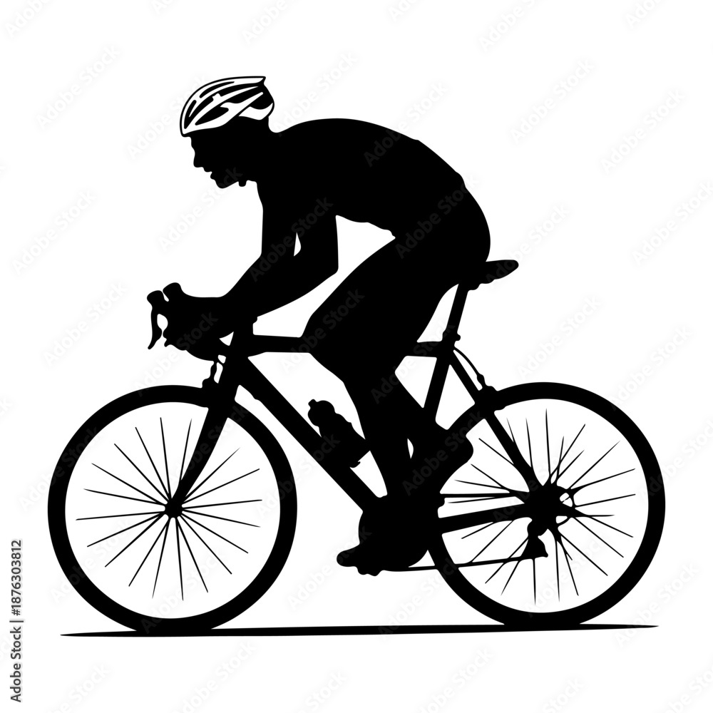 Naklejka premium Cyclist silhouette riding a bicycle with helmet and water bottle Vector
