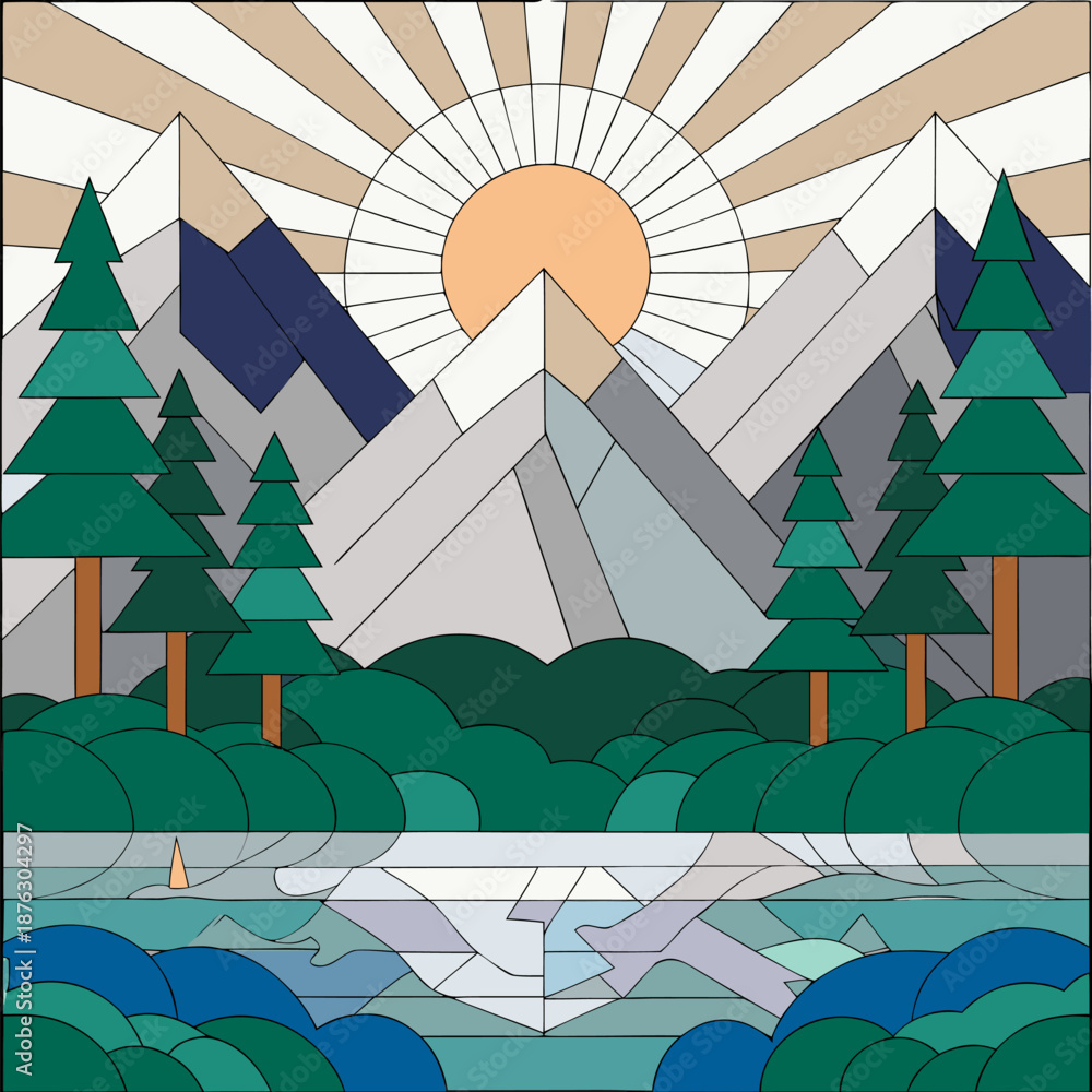 Obraz premium Mountain Lake Sunrise Serenity