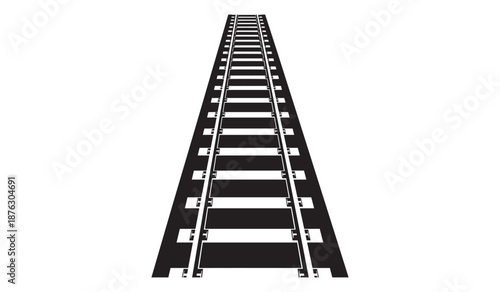 Railway track stretching into the distance isolated on white background