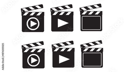 Black film clapper board icons set