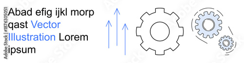 Business strategy, technology, innovation, progress, industrial design, teamwork. Minimalist gears with upward arrows. Business strategy and technology concepts for organizational growth