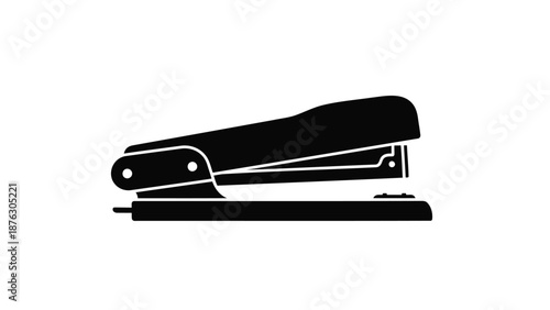 Black stapler on white background office supply stationery binding tool