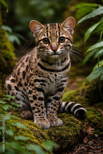 Wallpaper Mural margay wild cat sitting on mossy forest floor in rainforest unique animal Torontodigital.ca