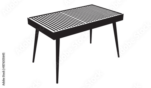 Black metal table with slatted top isolated on white background