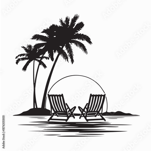 Tranquil scenery relaxing beach tropical landscape design logo vector