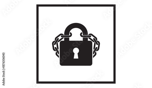 Black padlock with chain isolated on white background