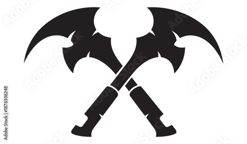 Crossed black axes isolated on white background