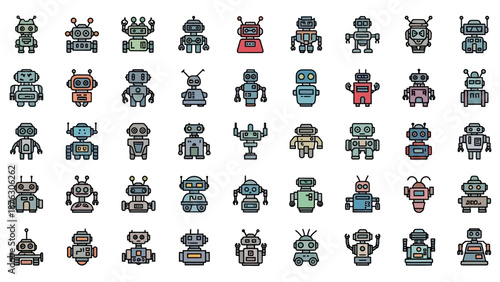Collection of Various Robot Characters and Icons.