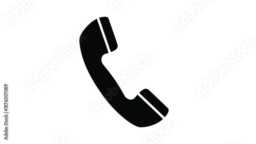 Black telephone receiver icon on white background for communication and contact purposes