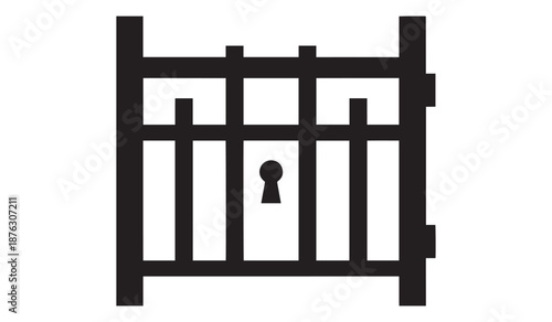 Black gate with keyhole isolated on white background