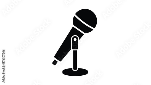 Microphone on stand black icon simple design music equipment recording tool public speaking performance voice capture audio technology