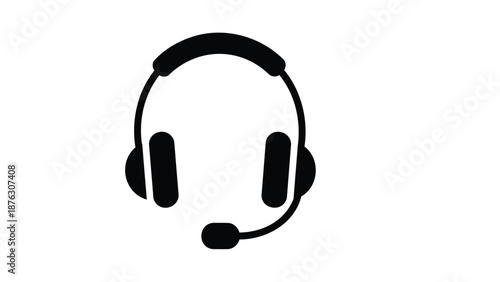 Black silhouette of a headset with microphone on a white background for customer service or communication concepts