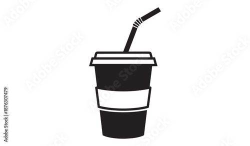 Black disposable cup with straw