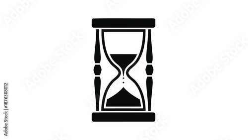 Hourglass icon with black sand and white background for time and deadline concepts