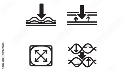 Four black and white icons depicting various directions and movements