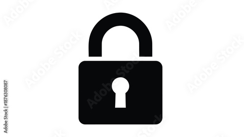 Secure black padlock icon with keyhole on white background symbolizing protection and safety