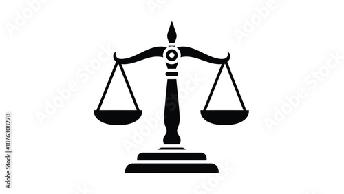 Black balance scale icon symbolizing justice equality and fairness on a white background representing law and legal concepts