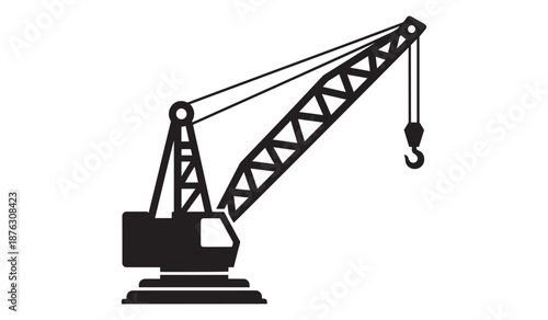 Black silhouette of a construction crane isolated on white background