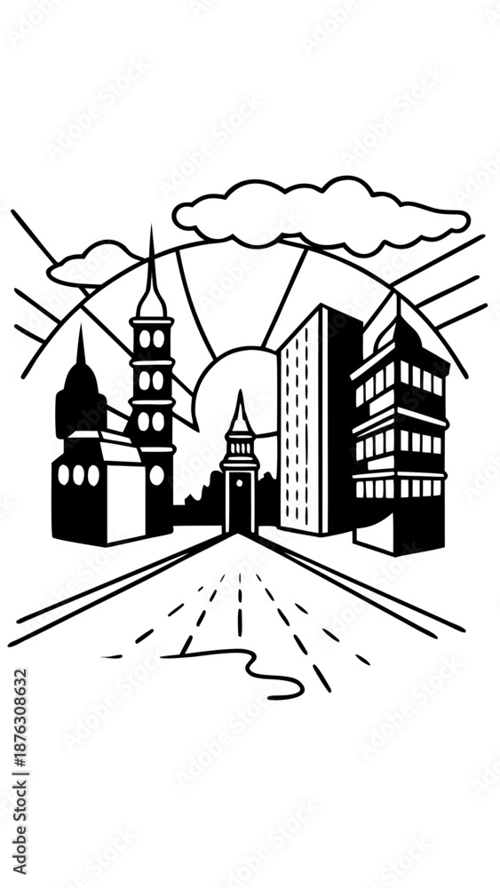 Fototapeta premium Futuristic Cityscape at Sunset