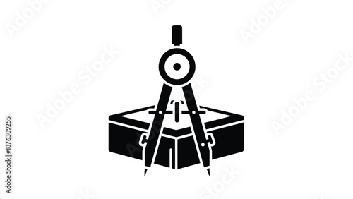 Geometric drawing compass and box on white background for design and architecture