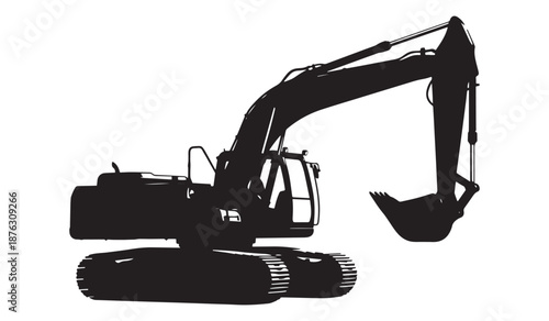 Black silhouette excavator isolated on white background